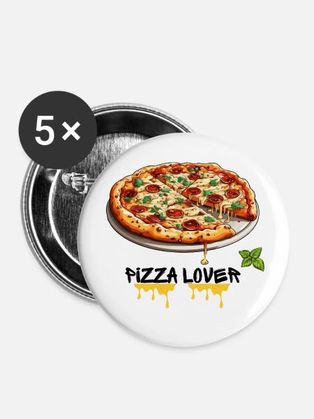 Pizzalover, pizza love, pizza - Buttons klein 25 mm (5er Pack) - Weiß
