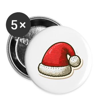 Conception festive d’autocollants de chapeau de père Noël rouge - Lot de 5 petits badges (25 mm) - blanc - Devant