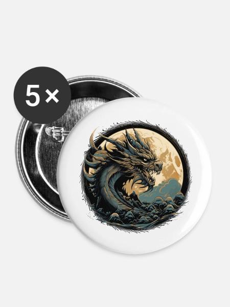 Uralter Drache - Buttons klein 25 mm (5er Pack) - Weiß