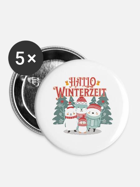 HALLO WINTERZEIT - Buttons klein 25 mm (5er Pack) - Weiß