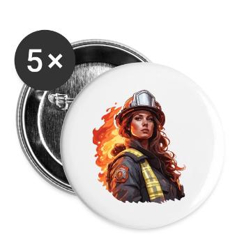 Feuerwehrfrau / Feuer / Brand / Löschen / Heldin - Buttons klein 25 mm (5er Pack) - Weiß - Vorne