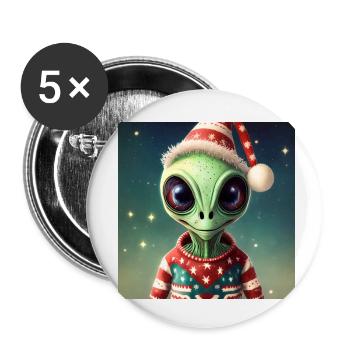 Alien trägt einen hässlichen Weihnachtspullover - Buttons klein 25 mm (5er Pack) - Weiß - Vorne