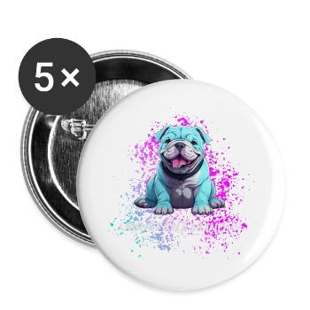Vorsicht Hund Süßer Blauer Hund ist Fröhlich - Buttons klein 25 mm (5er Pack) - Weiß - Vorne
