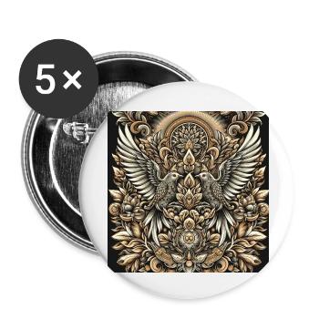 Vogel Mandala mit Blumen - Buttons klein 25 mm (5er Pack) - Weiß - Vorne