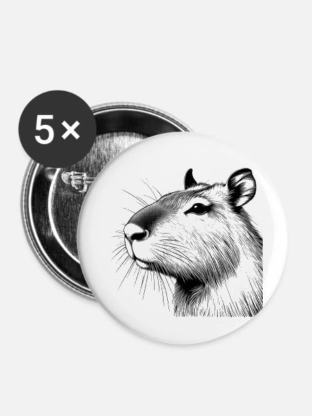 Capibara - Buttons klein 25 mm (5er Pack) - Weiß