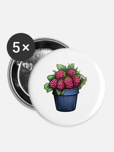 Himbeere Topfpflanze - Buttons klein 25 mm (5er Pack) - Weiß