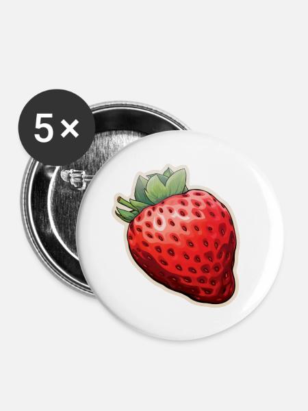 Erdbeere - Buttons klein 25 mm (5er Pack) - Weiß