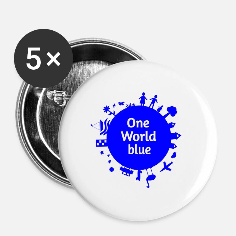 One World blue - Buttons klein 25 mm (5er Pack) - Weiß