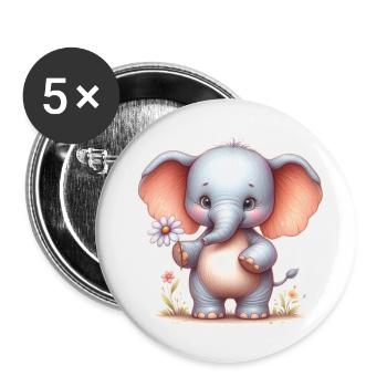 Elefantenbaby mit einer Blume - Buttons klein 25 mm (5er Pack) - Weiß - Vorne