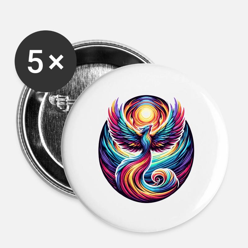 Psychedelic Rainbow Phoenix Tee Design - Buttons small 1''/25 mm (5-pack) - white