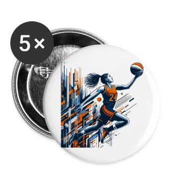 Conception de dunk de basket-ball femme - Lot de 5 petits badges (25 mm) - blanc - Devant