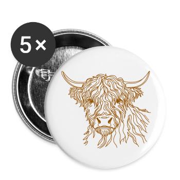 Doodle de vache poilue - Lot de 5 petits badges (25 mm) - blanc - Devant