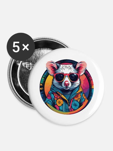 Opossum - Buttons klein 25 mm (5er Pack) - Weiß
