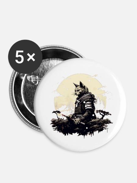 Ronin-Katze - Buttons klein 25 mm (5er Pack) - Weiß