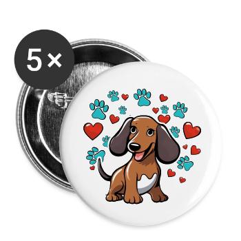 Cute dachshund with hearts - Buttons small 1''/25 mm (5-pack) - white - Front