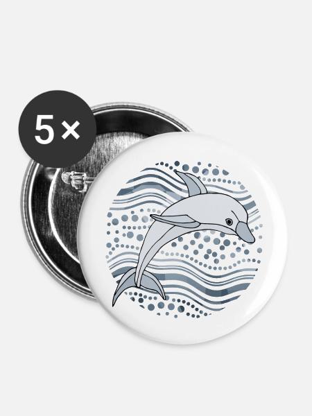 Delfin - Buttons klein 25 mm (5er Pack) - Weiß