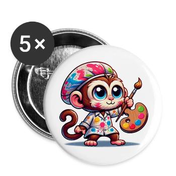 Artiste de singe mignon - Lot de 5 petits badges (25 mm) - blanc - Devant