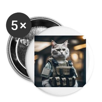 Soldier Cat - Buttons small 1''/25 mm (5-pack) - white - Front