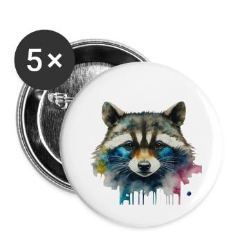 Raccoon Power Animal - Buttons small 1''/25 mm (5-pack) - white - Front