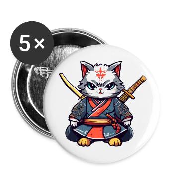 Samurai Cat #40 - Buttons small 1''/25 mm (5-pack) - white - Front