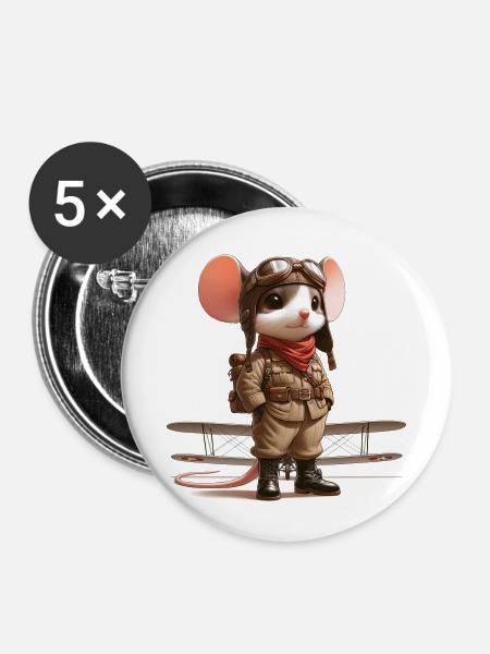 Cute Mouse Pilot - Buttons klein 25 mm (5er Pack) - Weiß