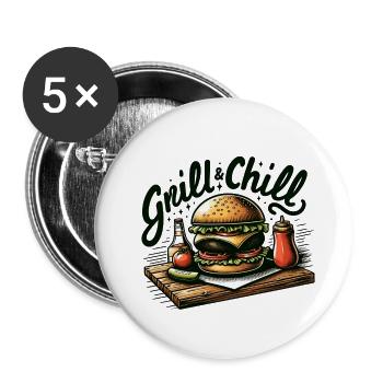 Grill & Chill - Buttons klein 25 mm (5er Pack) - Weiß - Vorne