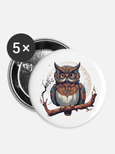 magic owl 2 - Buttons klein 25 mm (5er Pack) - Weiß