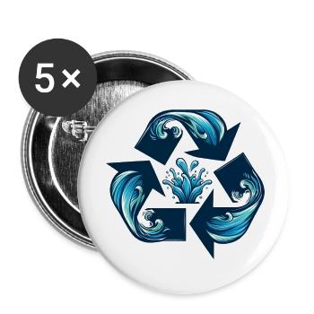 Recycling water - Buttons small 1''/25 mm (5-pack) - white - Front