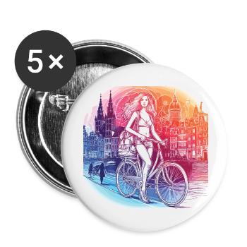 Amsterdam mit dem Fahrrad - Schönes Mädchen auf einem Fahrrad. - Buttons klein 25 mm (5er Pack) - Weiß - Vorne