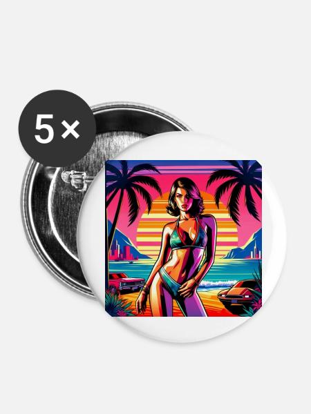 beach palm girl - Buttons klein 25 mm (5er Pack) - Weiß