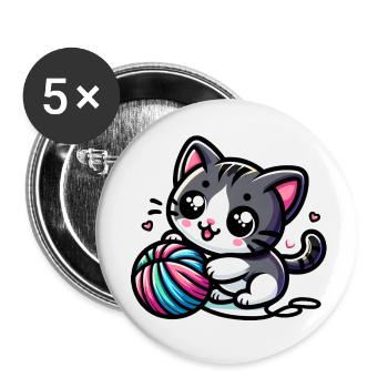 Cute Cat - Buttons small 1''/25 mm (5-pack) - white - Front