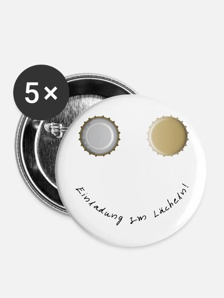 Einladung zm Lächeln - Buttons klein 25 mm (5er Pack) - Weiß