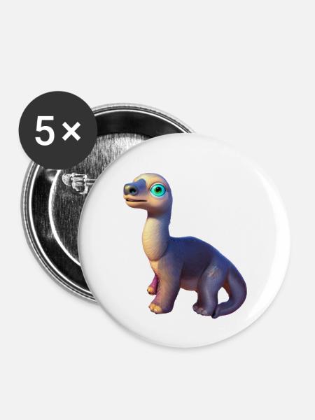 Dinosaurier - Buttons klein 25 mm (5er Pack) - Weiß