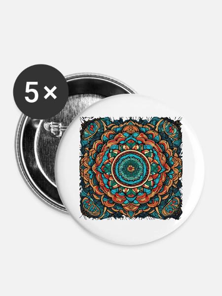 Bunter street Art Mandala - Buttons klein 25 mm (5er Pack) - Weiß
