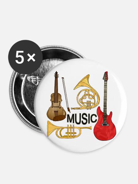 Musikinstrumente - Buttons klein 25 mm (5er Pack) - Weiß