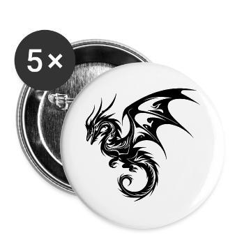 Chinesischer fliegender Drache im Tattoo Style - Buttons klein 25 mm (5er Pack) - Weiß - Vorne