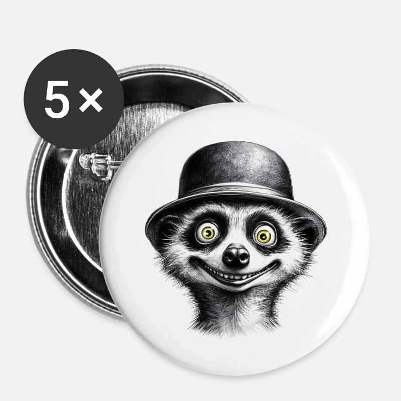 Erdmännchen mit Hut - Buttons klein 25 mm (5er Pack) - Weiß