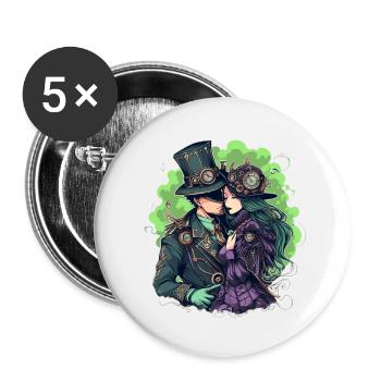 Steampunk-Couple - Buttons klein 25 mm (5er Pack) - Weiß - Vorne