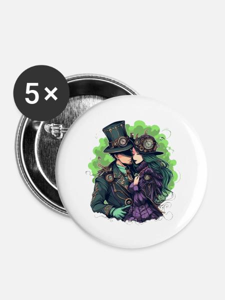 Steampunk-Couple - Buttons klein 25 mm (5er Pack) - Weiß