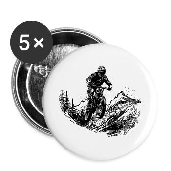 Mountainbiker Waldweg Berg Abfahrt - Buttons klein 25 mm (5er Pack) - Weiß - Vorne