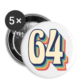 T-Shirt rétro Vintage numéro 64 soixante-quatre - Lot de 5 petits badges (25 mm) - blanc - Devant