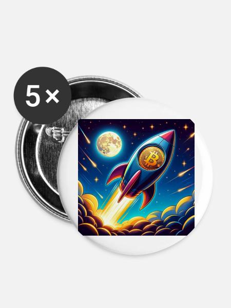 Bitcoin Moon rocket 1 - Buttons klein 25 mm (5er Pack) - Weiß
