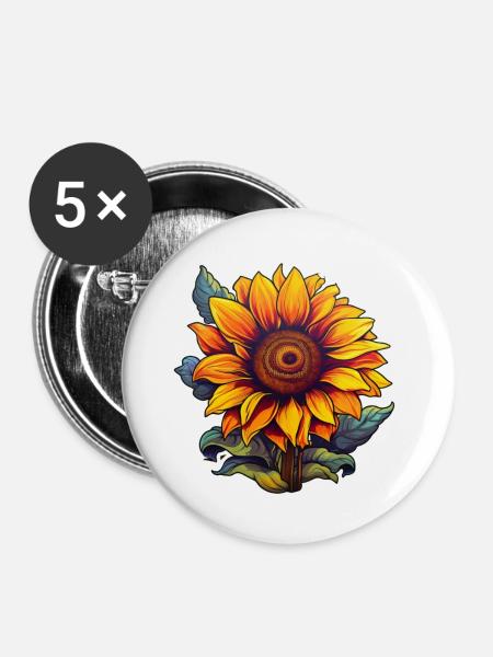 Sonnenblume einzeln - Buttons klein 25 mm (5er Pack) - Weiß