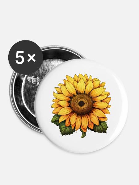 Sonnenblume - Buttons klein 25 mm (5er Pack) - Weiß
