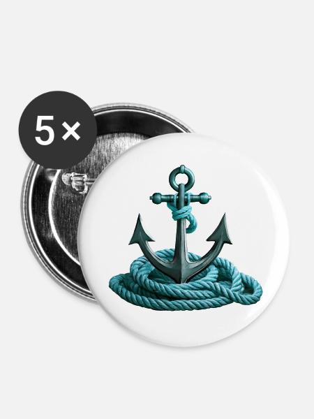 Anker mit Tau - Buttons klein 25 mm (5er Pack) - Weiß
