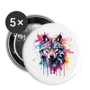 Cooler bunter Wolf in Aquarellfarben. Illustration - Buttons klein 25 mm (5er Pack) - Weiß - Vorne
