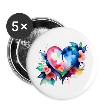 Heart - Color splash - Buttons small 1''/25 mm (5-pack) - white - Front