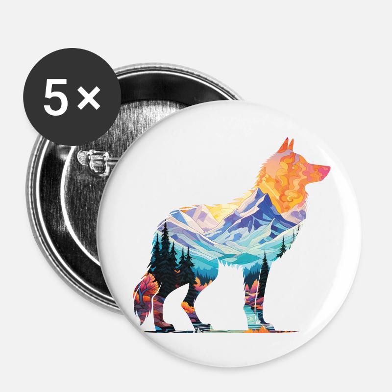Wolf Silhouette Landschaft Art Deco - Buttons klein 25 mm (5er Pack) - Weiß