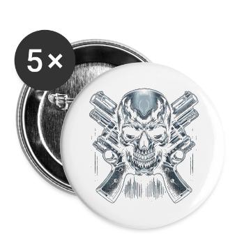 Bulletproof Resilience: Skull with Handguns - Buttons small 1''/25 mm (5-pack) - white - Front