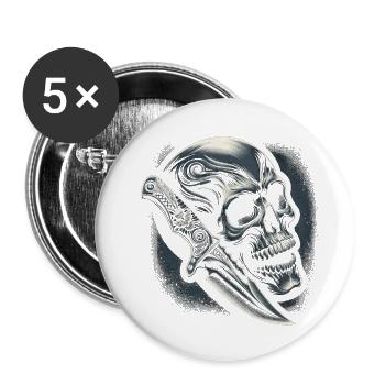 Klinge der Klinge: Totenkopf und verziertes Messer - Buttons klein 25 mm (5er Pack) - Weiß - Vorne